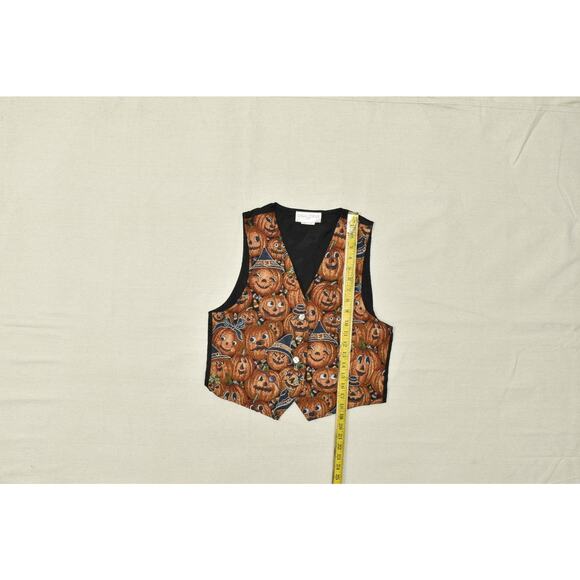 Casual Corner & Co Halloween Pumpkin Vest Size M Tapestry USA Cotton Blend - Picture 2 of 8